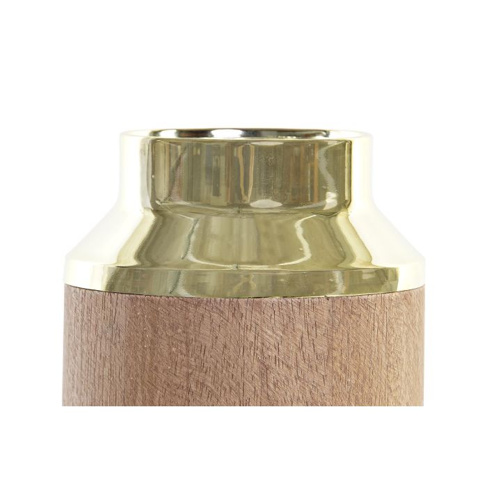 DKD Home Decor Jarrón Glam de Acacia Marrón Dorado 15.5x15.5x25.5 cm (2 Unidades) 1