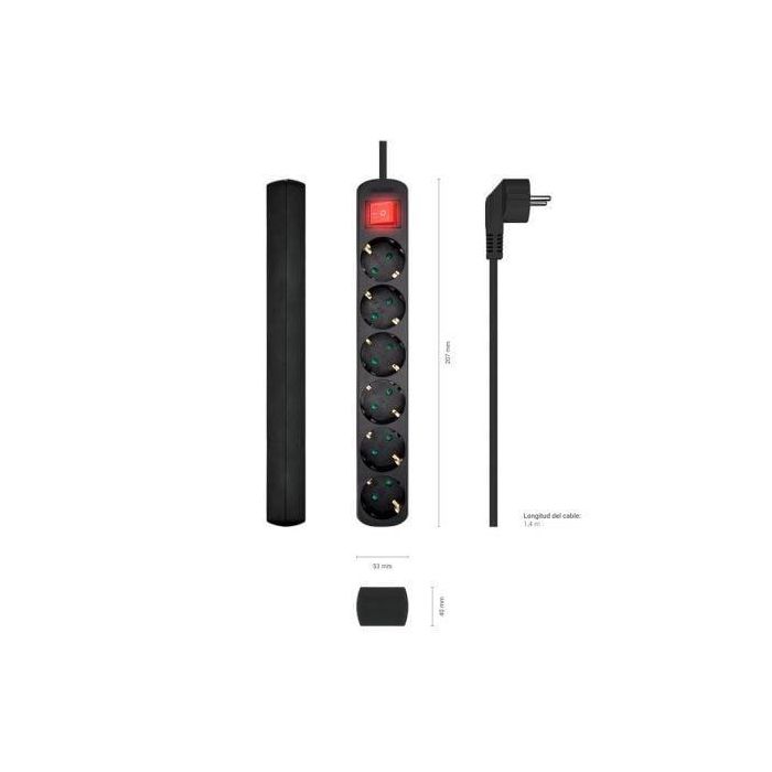 Aisens Regleta de enchufes con 6 tomas, interruptor, cable 1.4M, Negro 2 Aisens Regleta de enchufes con 6 tomas, interruptor, cable 1.4M, Negro 2