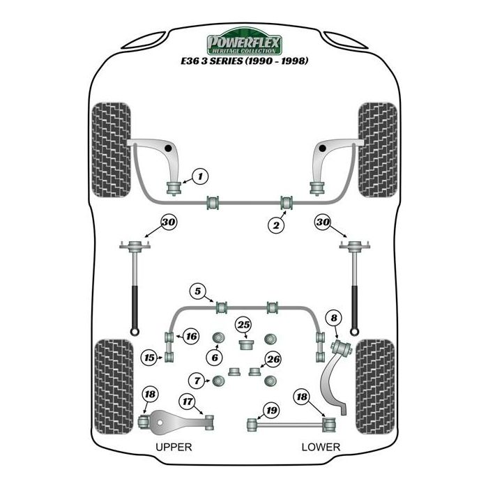 Powerflex PFR5-504-20BLK Trasero Roll Bar Montaje Silentblock 20 mm Poliuretano