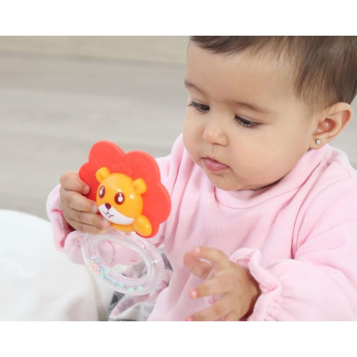 KioKids Mordedor Sonajero León de Silicona Naranja para Alivio Dentición y Estimulación Sensorial Bebés +3 Meses 1
