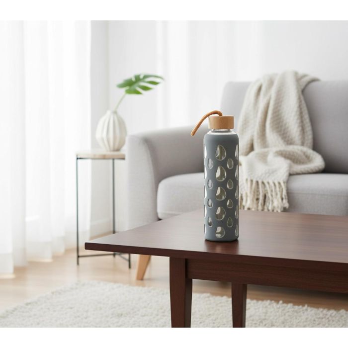 Inde Botella Agua Vidrio/Silicona 600 ml 7 x 7 x 25 cm 1