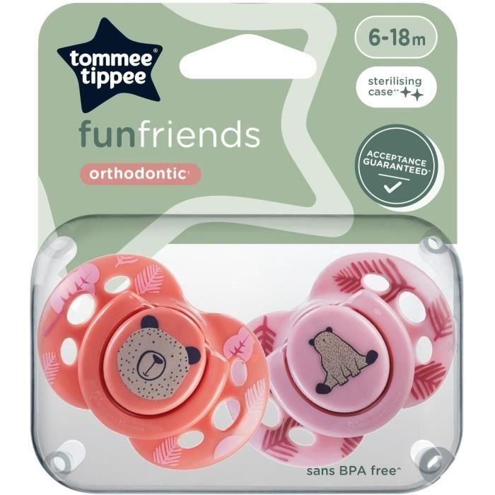 Chupete - TOMMEE TIPPEE - FUN - 6-18 meses - Set de 2 chupetes simétricos sin BPA - Cápsula de esterilización reutilizable 4