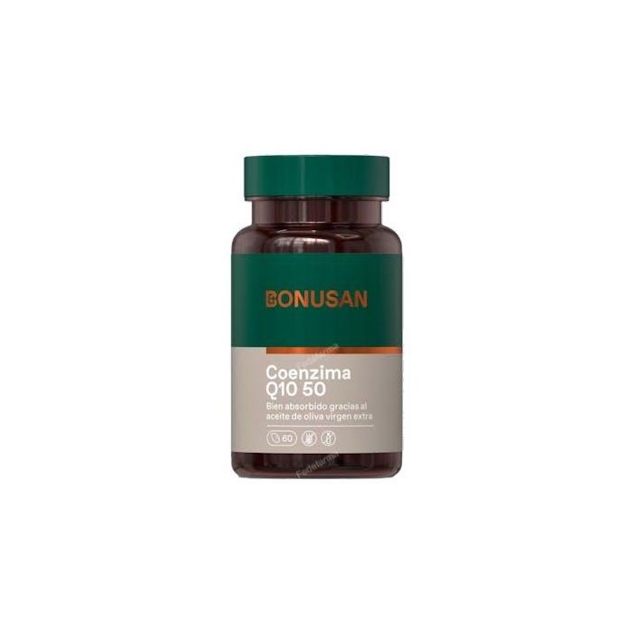 BONUSAN Coenzima Q10 50 mg 60 Cápsulas Ubiquinona de fermentación Kaneka Q10 alta biodisponibilidad en aceite de oliva