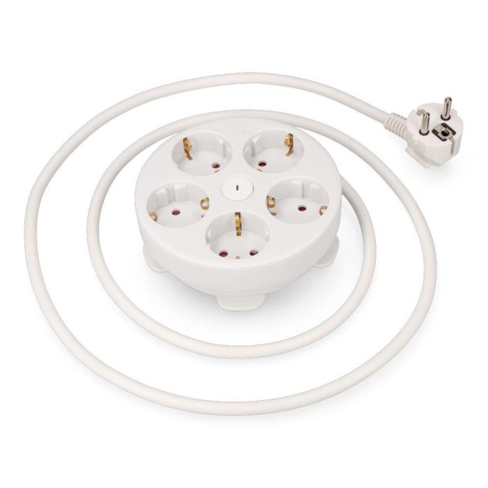 Prolongador redondo con 5 tomas 2p+t schuko, con interruptor, 16 a 250 v, cable h05vv-f 3g1,5mm² de 1,5 m, blanco 1 Prolongador redondo con 5 tomas 2p+t schuko, con interruptor, 16 a 250 v, cable h05vv-f 3g1,5mm² de 1,5 m, blanco 1