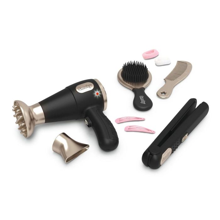 Smoby Conjunto de Peluquería Infantil con Secador Electrónico de Juguete, Plancha, Cepillo, Peine, Gomas y Pasadores