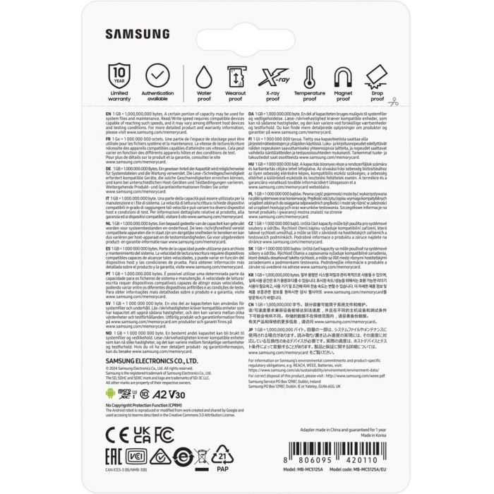 Samsung Tarjeta microSDXC EVO PLUS UHS-I U3 512GB con adaptador SD 8 Samsung Tarjeta microSDXC EVO PLUS UHS-I U3 512GB con adaptador SD 8