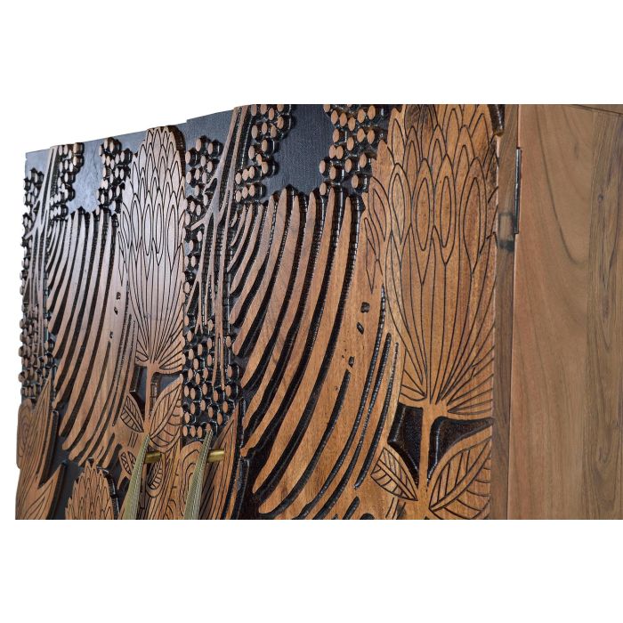 Giner y Colomer Mueble Botellero de Madera Maciza de Acacia con Detalles Tallados a Mano, Color Marrón Natural y Negro, 160 x 100 x 40 cm 5