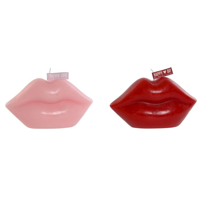 DKD Home Decor Vela Decorativa de Cera Glam con Forma de Labios, Colores Rojo Rosa - Dimensiones 7x8.5x15 cm, Pack de 2 Unidades