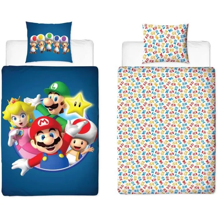 Mario Bros Juego de cama reversible AABFA32170 - Mario y sus amigos - Microfibra - 1 funda nórdica 140 x 200 cm + 1 funda de almohada 63 x 63 cm 0 Mario Bros Juego de cama reversible AABFA32170 - Mario y sus amigos - Microfibra - 1 funda nórdica 140 x 200 cm + 1 funda de almohada 63 x 63 cm 0
