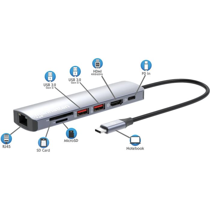 MANHATTAN 7-in-1 4K USB-C Dockingstation 1xHDMI 2xUSB 10Gb/s 7