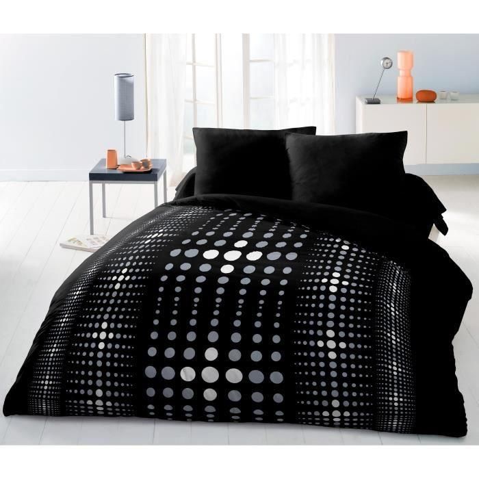 Home Linge Passion STEEVY Funda Nórdica Microfibra 220x240cm + 2 Fundas Almohada 63x63cm Cama Doble Cremallera Negro/Gris