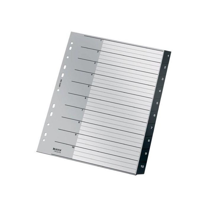 Indice Leitz Pp Recycle Numerico A4+ Pestañas 1-10 11 Taladros Negro (Set de 10)