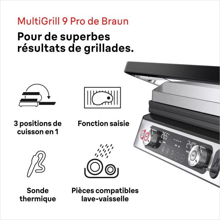 Braun Multi Grill 9 Pro Parrilla Multifunción 2200 W 3 Posiciones de Calentamiento Negro / Acero