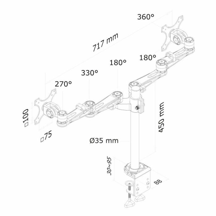 Neomounts Soporte para 2 monitores hasta 27" FPMA-D935D, Montaje en Escritorio, Abrazadera, Plata 2