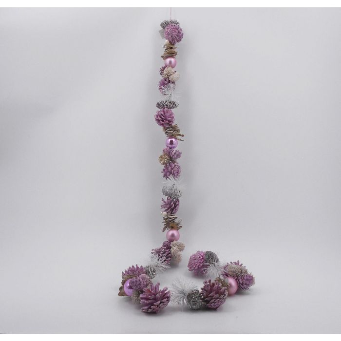 DKD Home Decor Guirnalda Navidad Fantasia Rosa Palo Piña 150 cm (2 Unidades)