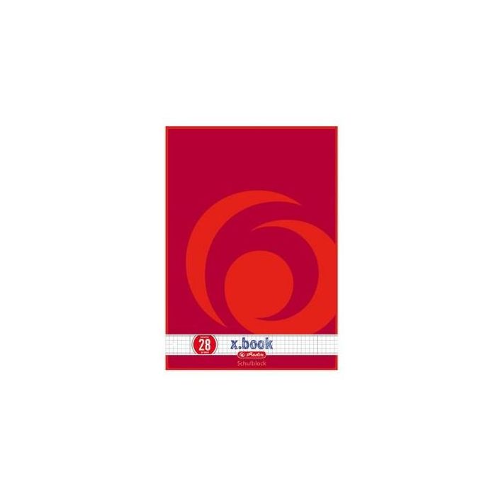 Herlitz 216283 Schulblock A4, 70g/m², 50 hojas, con 2 márgenes, Cuadriculado, Rojo