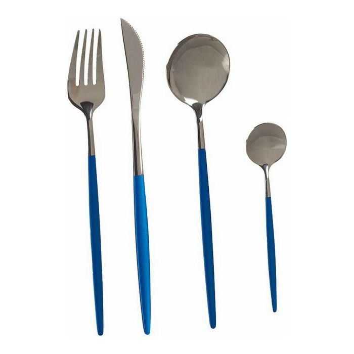 Set de Cubiertos Plateado Azul Acero Inoxidable (8 pcs)