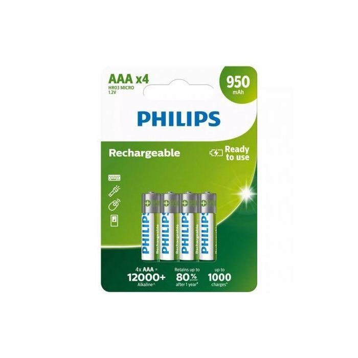 Pack de 4 Pilas AAA Philips R03B4A95/10/ 1.2V/ Recargables