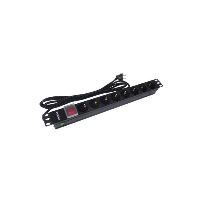 Regleta con Interruptor Phasak BNS 1520/ 8 Tomas de Corriente/ Cable 3m/ Negro 3