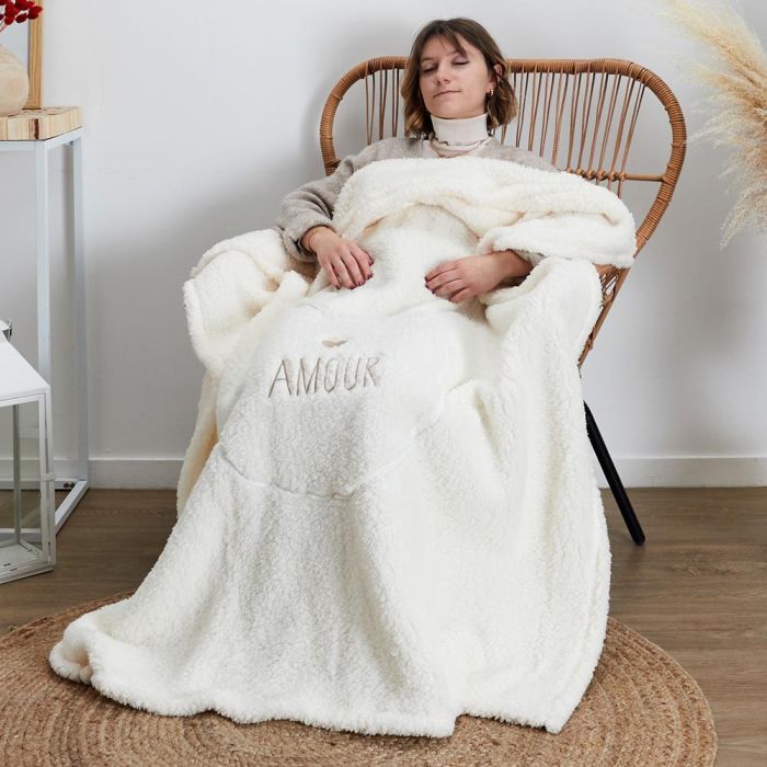 Home Deco Factory Cojín-Manta Sherpa "Amour" Colección Pour Elle - Poliéster 1