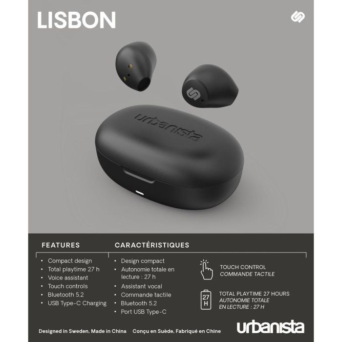 Urbanista Lisbon Auriculares True Wireless Inalambricos 27h Reproducción Carga USB-C Bluetooth 5.2 Controles Táctiles Compatibles iOS Android 12