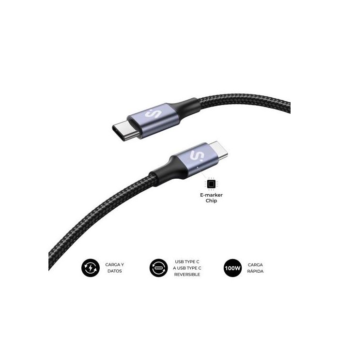 Cable USB-C a USB-C Subblim PLUS Negro 1 m 1 Cable USB-C a USB-C Subblim PLUS Negro 1 m 1