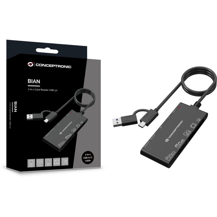 Conceptronic Lector de Tarjetas Externo BIAN010B USB-C y USB-A, Compatible con SD, Micro SD, MMC, MS, CF, XD 2 Conceptronic Lector de Tarjetas Externo BIAN010B USB-C y USB-A, Compatible con SD, Micro SD, MMC, MS, CF, XD 2