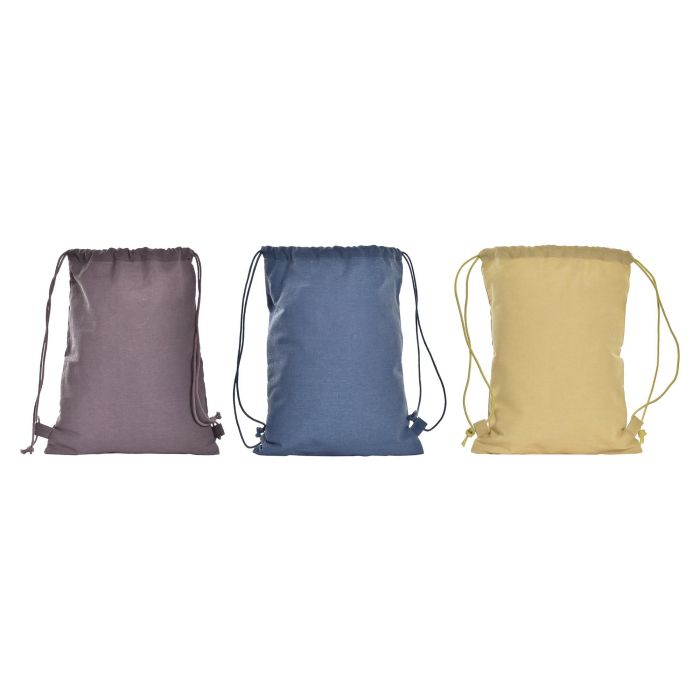 DKD Home Decor Bolsa Moderna Urban de Lienzo y Algodón, Colores Azul, Amarillo y Coral, 1 x 36 x 28 cm, Pack de 12 Unidades