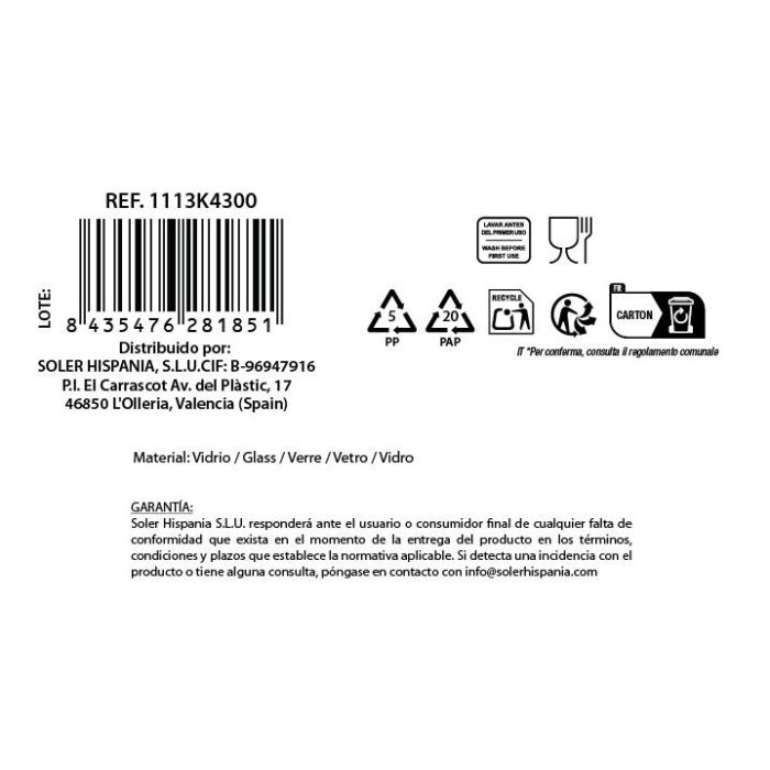 La Mediterranea Set 6 Vasos 300 cc Adare (8 Cajas)