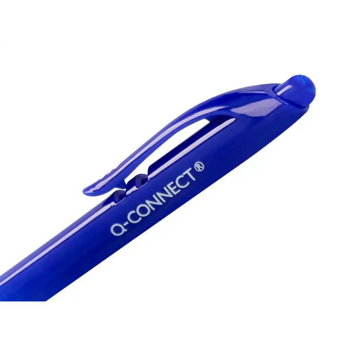 Q-connect Bolígrafo Retráctil Diseño Fino Clip, Tinta Aceite 0,7 mm, Color Azul 3