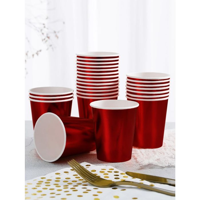Set de 10 vasos de cartón rojo brillo 200 cc Algon (18 Cajas) 3 Set de 10 vasos de cartón rojo brillo 200 cc Algon (18 Cajas) 3