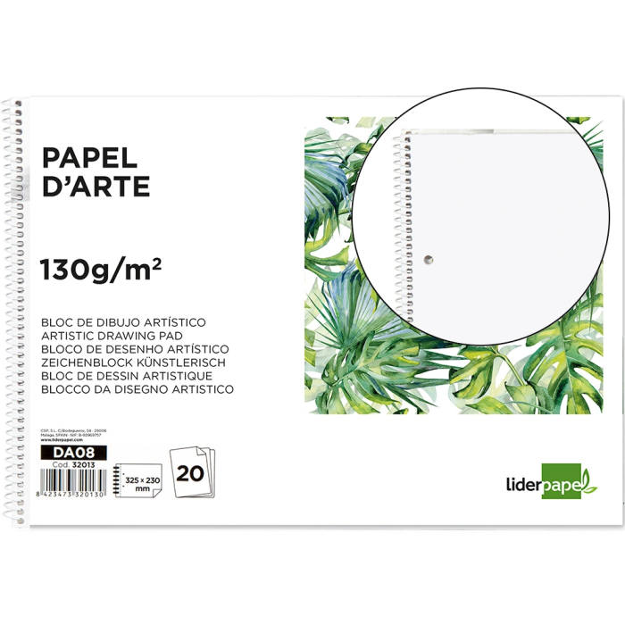 Liderpapel Bloc Dibujo Artístico Espiral 230x325mm 20 Hojas 130g/m² Sin Recuadro 2 Taladros Perforado 0 Liderpapel Bloc Dibujo Artístico Espiral 230x325mm 20 Hojas 130g/m² Sin Recuadro 2 Taladros Perforado 0