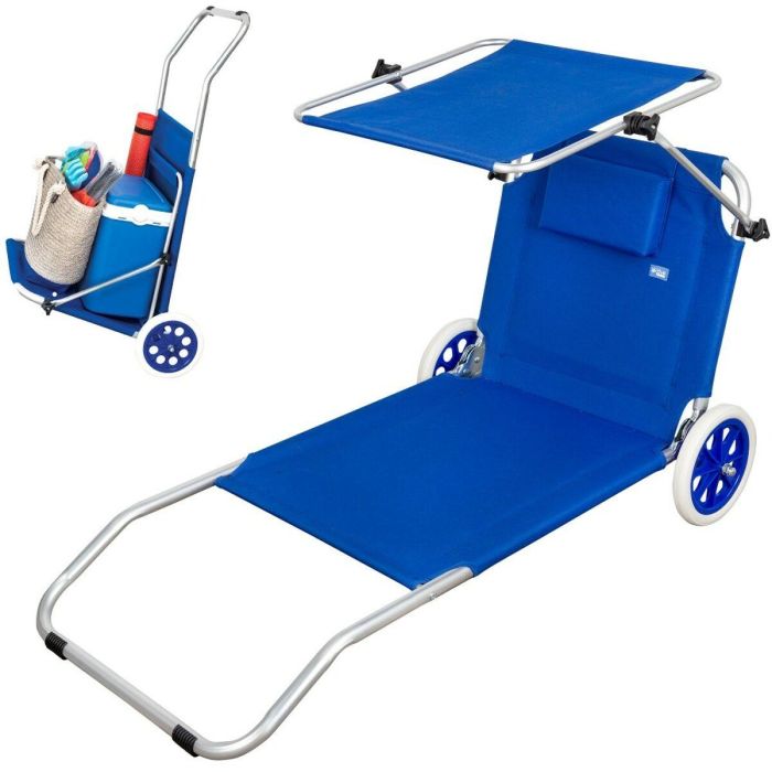 Silla Tumbona Plegable de Camping Aktive Azul 62 x 62 x 117 cm Carro plegable Toldo (2 Unidades) 4 Silla Tumbona Plegable de Camping Aktive Azul 62 x 62 x 117 cm Carro plegable Toldo (2 Unidades) 4