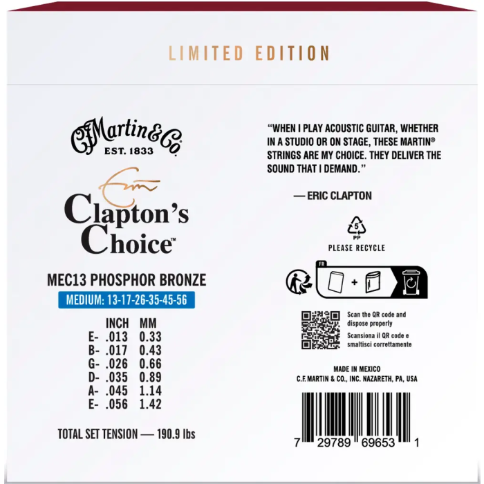 MARTIN Juego Acústica Eric Clapton Ltd 92/8 Phosphor Bronze Medium 13-56 1