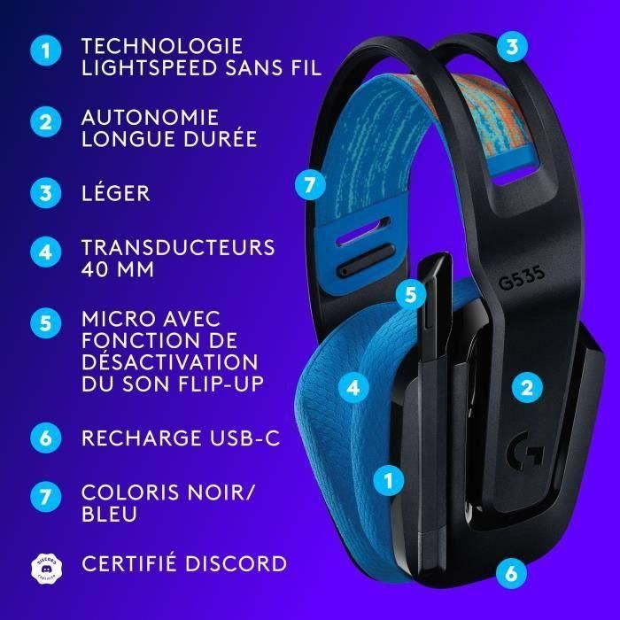 Auriculares gaming - Inalámbricos - LOGITECH G - G535 LIGHTSPEED - PC y PS5 - Negro/Azul 5 Auriculares gaming - Inalámbricos - LOGITECH G - G535 LIGHTSPEED - PC y PS5 - Negro/Azul 5