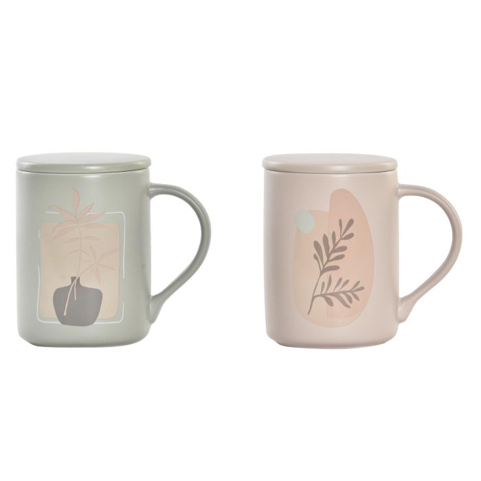 DKD Home Decor Mug Infusiones Scandi Porcelana 420ml Verde Menta Beige Apto Microondas y Lavavajillas Pack 12 Unidades