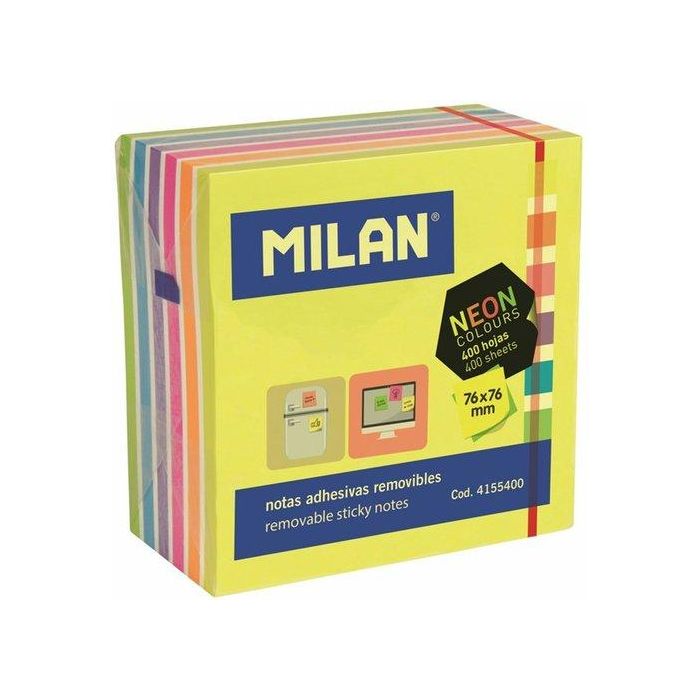 Milán Post-it notas adhesivas Pack 400, 76x76 mm, colores neón y blanco
