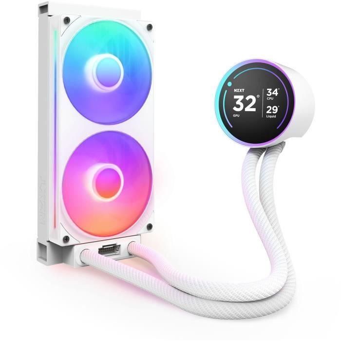 NZXT Kraken Elite 240 RGB RL-KR24E-W2 - Sistema de refrigeración líquida todo en uno, 12 cm, Blanco, LCD, RGB, Compatible con Intel/AMD 3