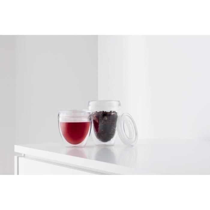 Juego de 2 vasos - BODUM - Pavina To Go - Plástico de doble pared - Tapa hermética - 20 cl - Transparente 1 Juego de 2 vasos - BODUM - Pavina To Go - Plástico de doble pared - Tapa hermética - 20 cl - Transparente 1