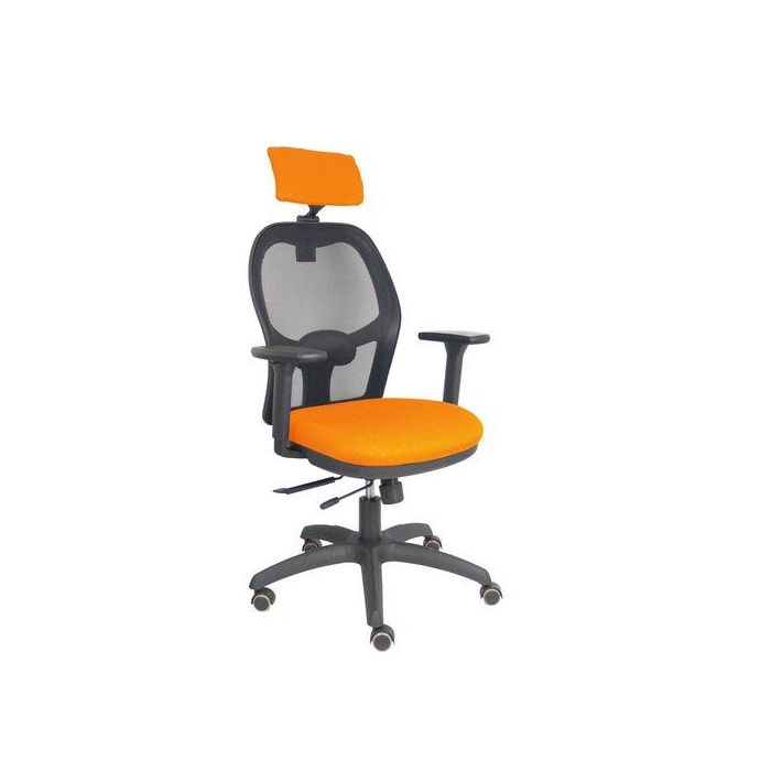 Silla Piqueras Y Crespo Jorquera Brazos 3D Y Cabecero Regulables Mecanismo Sincro Con Traslack Ruedas Parquet Respaldo De Malla Negra Y Asiento Tapizado Bali Naranja