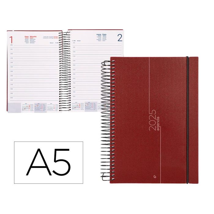 Agenda Espiral Liderpapel Olbia A5 2025 Dia Pagina Color Rojo Papel 60 gr