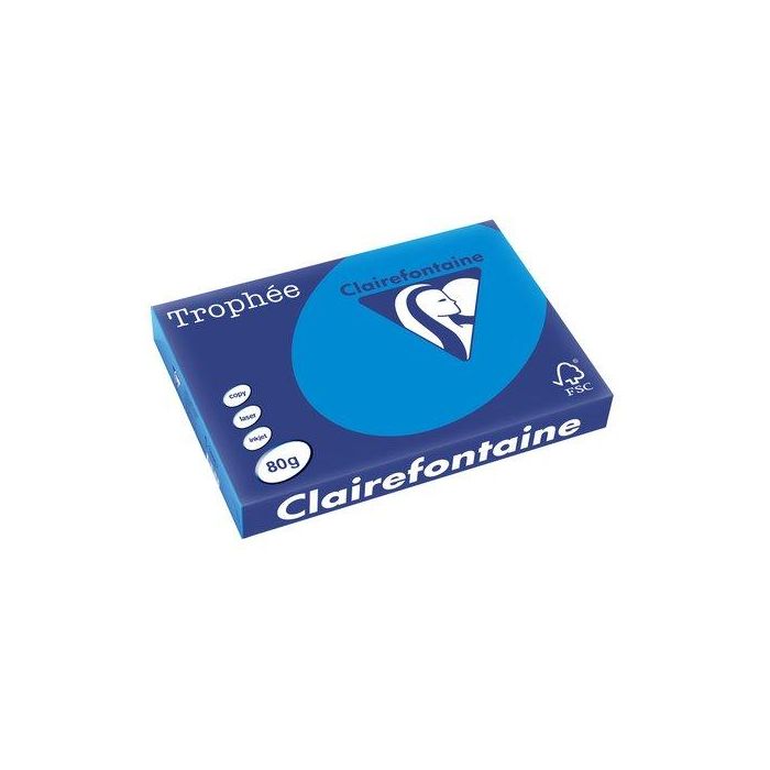 Papel De Color A3 Clairefontaine Trophee 80G 500H Vivo Azul Turquesa 5 unidades