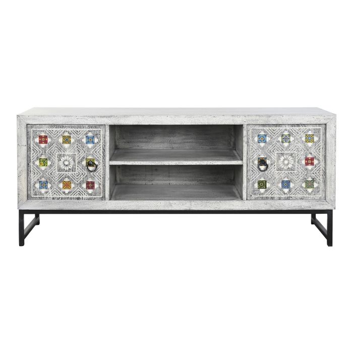 Mueble de TV DKD Home Decor Blanco Beige Gris Multicolor Cerámica Madera de mango 130 x 40 x 56 cm 6