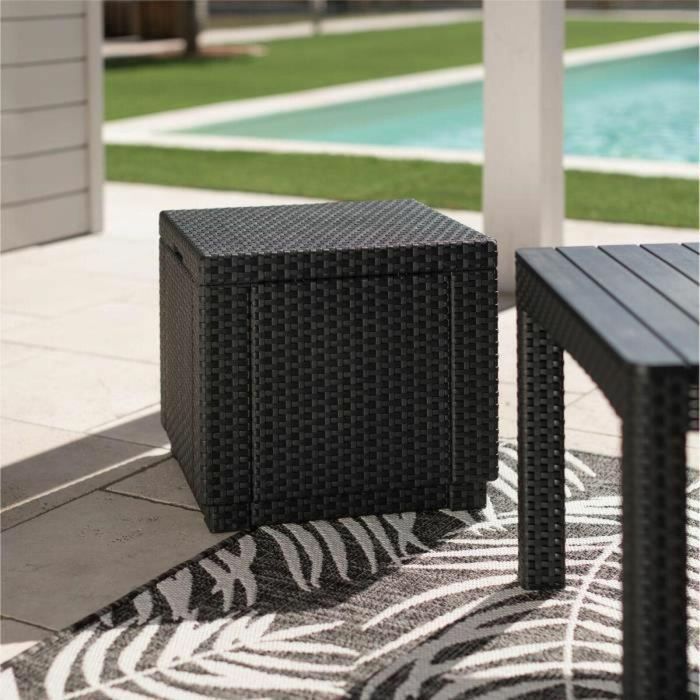 ALLIBERT JARDIN Mesa cubo de mimbre tejida con 60 l de almacenamiento - 42x42x39 cm - Grafito 2