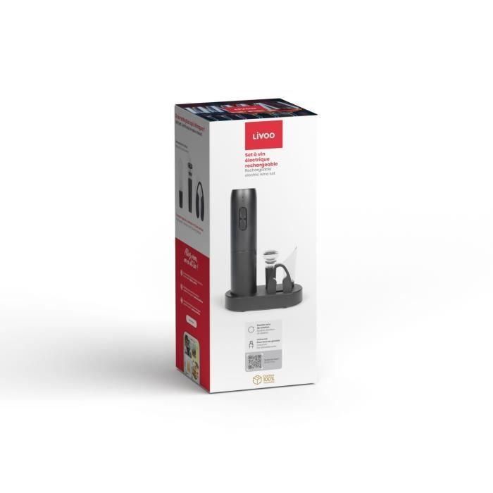 Livoo GS159 Set de vino eléctrico recargable Universal, 5 accesorios, funciona por presión, abre hasta 30 botellas. 4 Livoo GS159 Set de vino eléctrico recargable Universal, 5 accesorios, funciona por presión, abre hasta 30 botellas. 4