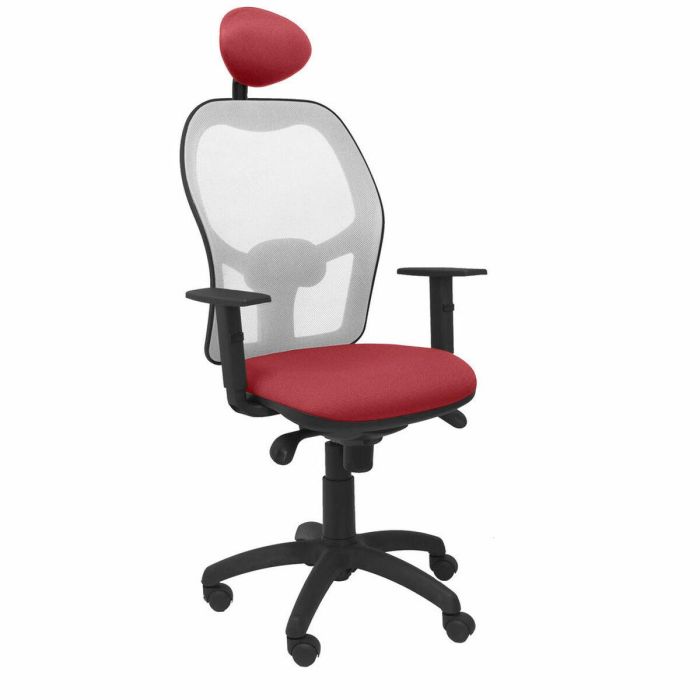 PIQUERAS Y CRESPO Silla Jorquera malla gris asiento bali granate con cabecero fijo PIQUERAS Y CRESPO Silla Jorquera malla gris asiento bali granate con cabecero fijo