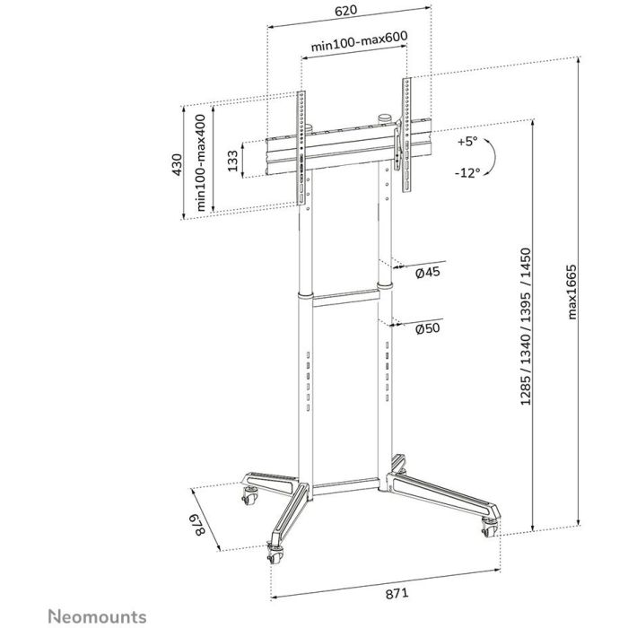 Neomounts FL50-540BL1 Carro Móvil Soporte de Suelo para Pantallas 37-70" Carga 50kg, Ajuste Altura 128.5-145cm, VESA 600x400 Negro 6 Neomounts FL50-540BL1 Carro Móvil Soporte de Suelo para Pantallas 37-70" Carga 50kg, Ajuste Altura 128.5-145cm, VESA 600x400 Negro 6