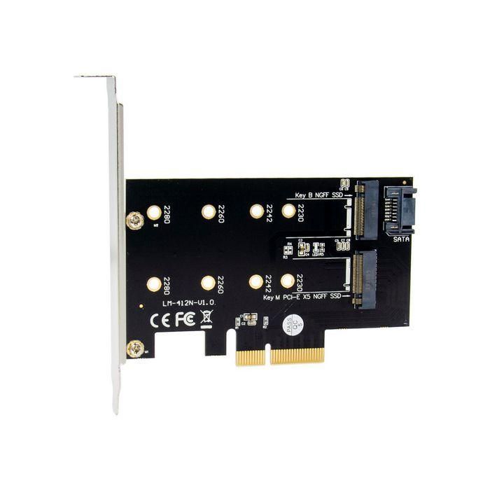 MicroConnect Tarjeta Adaptadora PCI-E X4 a M.2 Clave B y M NGFF SSD 3