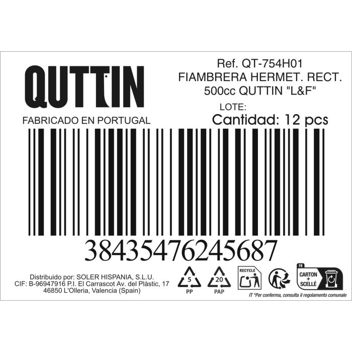 Quttin Fiambrera Hermética Rectangular 500 cc (12 Unidades) 4