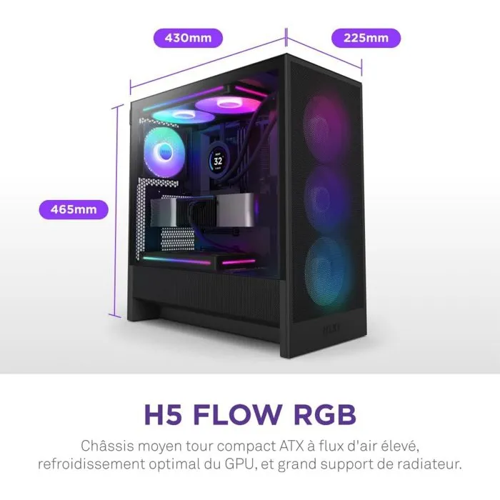 NZXT CC-H52FB-R1 Caja ATX Torre Midi H5 Flow RGB Negra con Flujo de Aire Optimizada 1